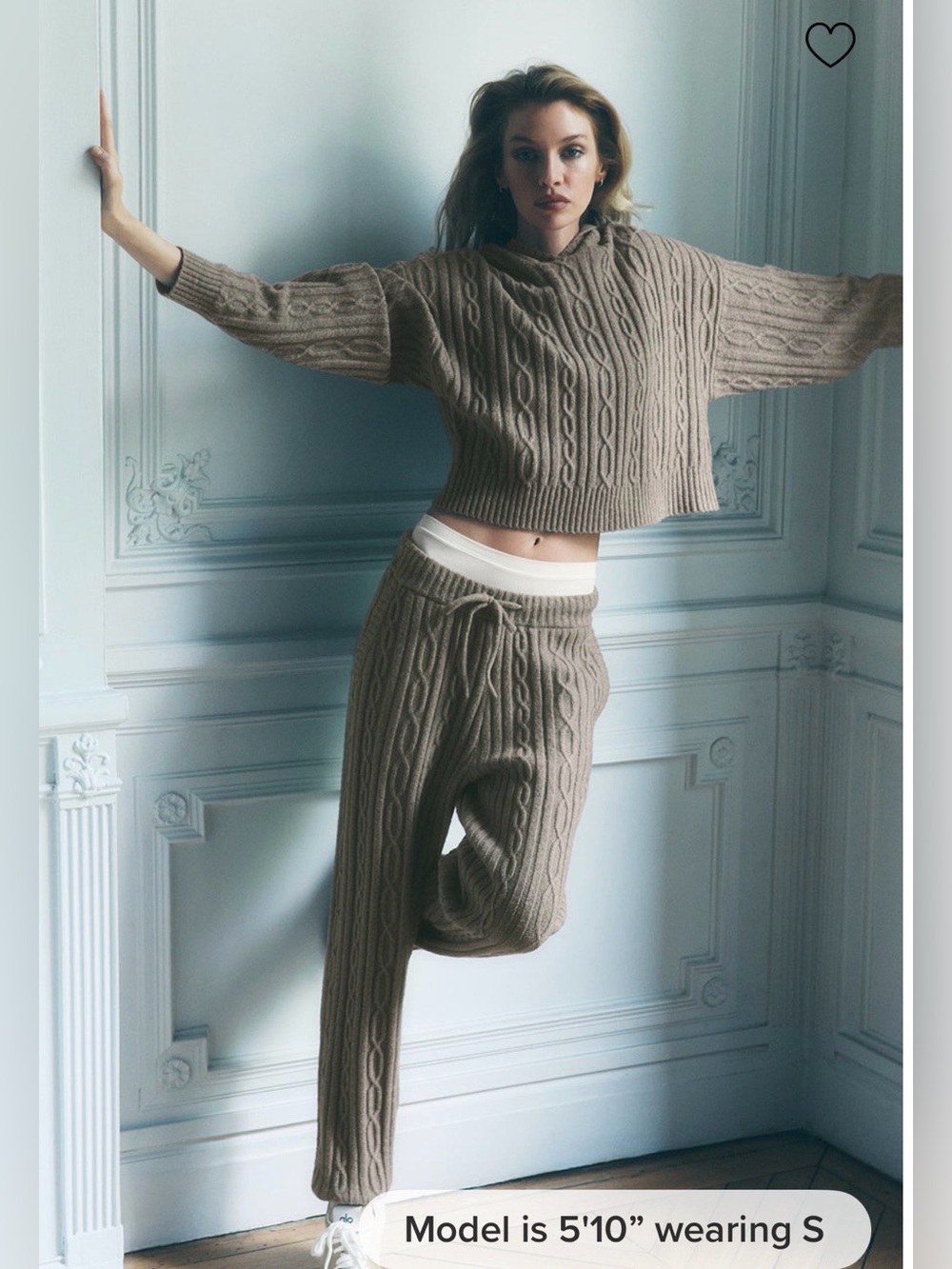 ALO Yoga Cable Knit Winter Bliss Hoodie & Pant Set in Light Cocoa, size XS